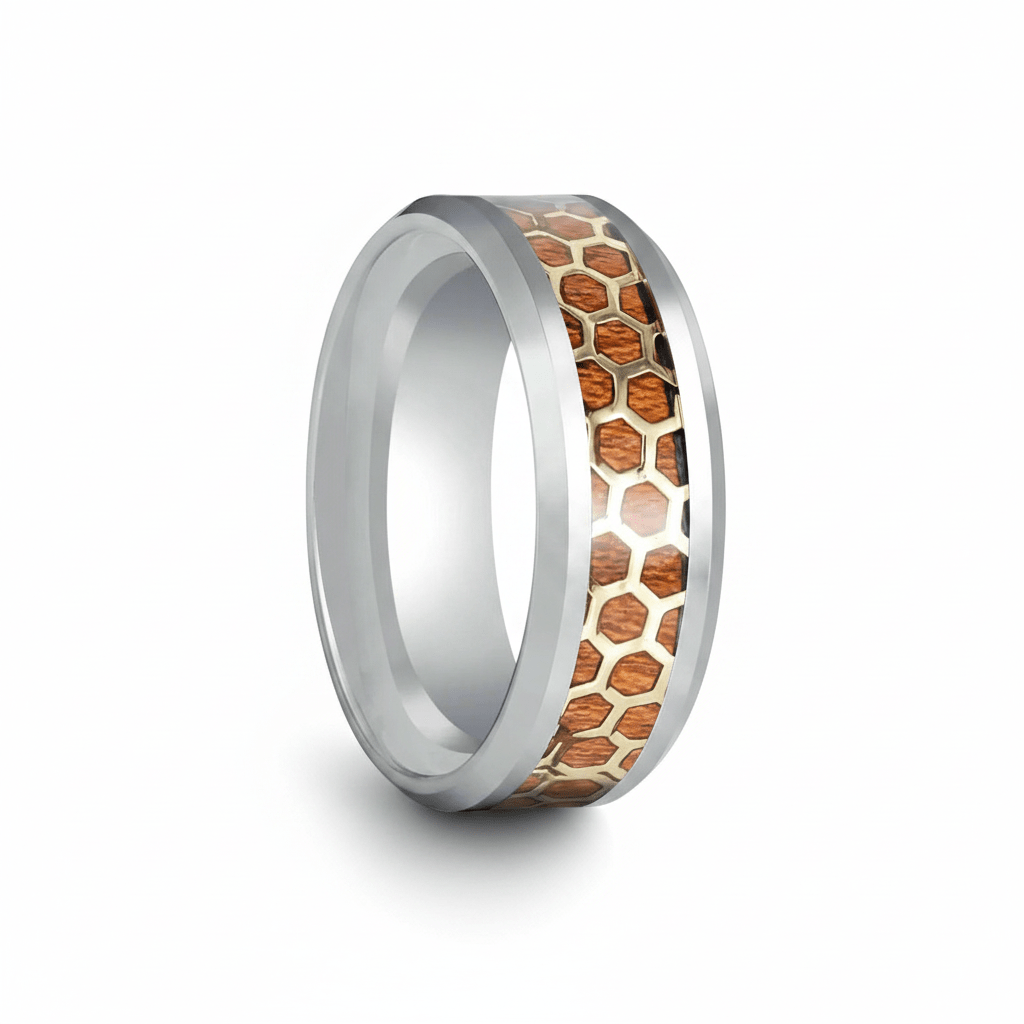 BUZZARD — Hero product shot — men's tungsten wedding ring.