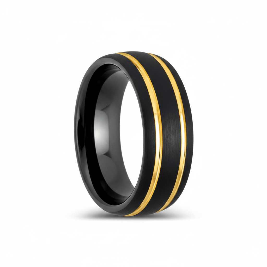 CALLISTO — Hero product shot — men's tungsten wedding ring.