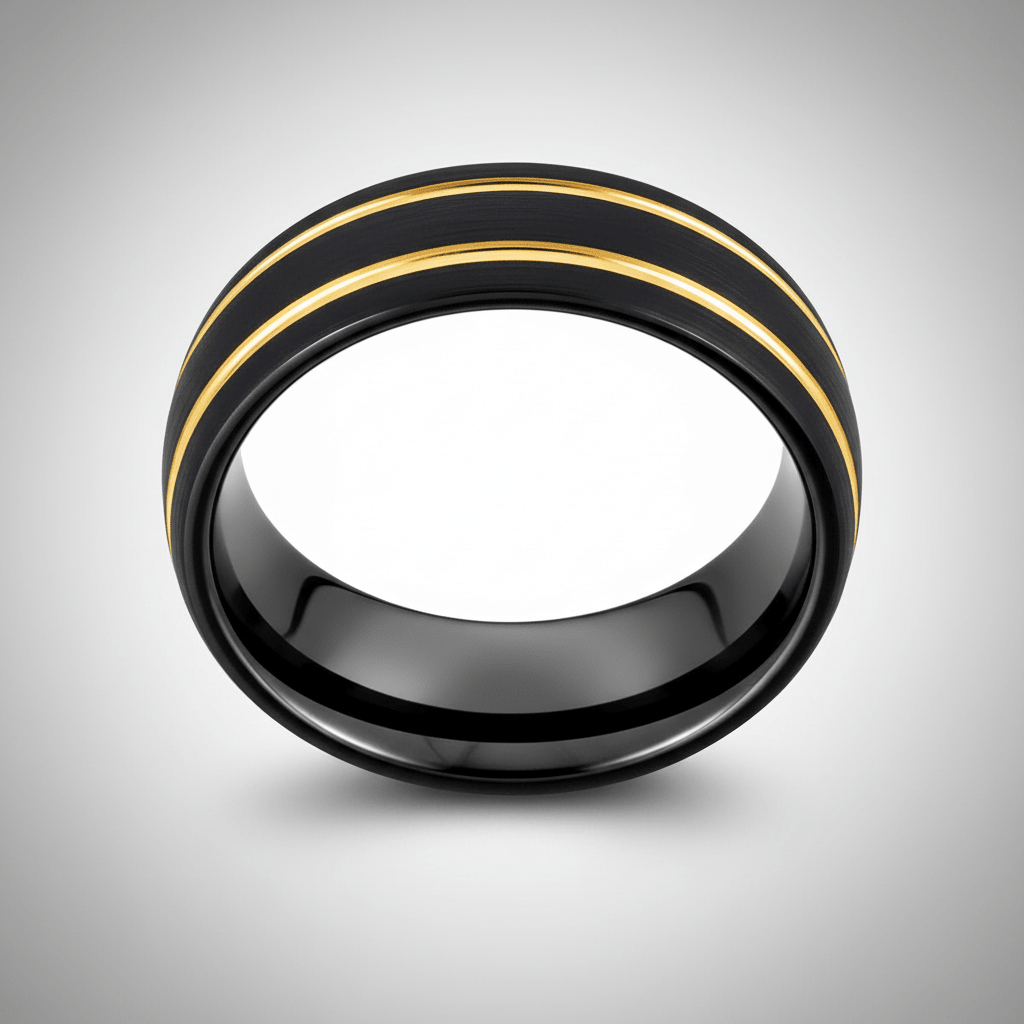 CALLISTO — Center-through axial view — men's tungsten wedding ring.