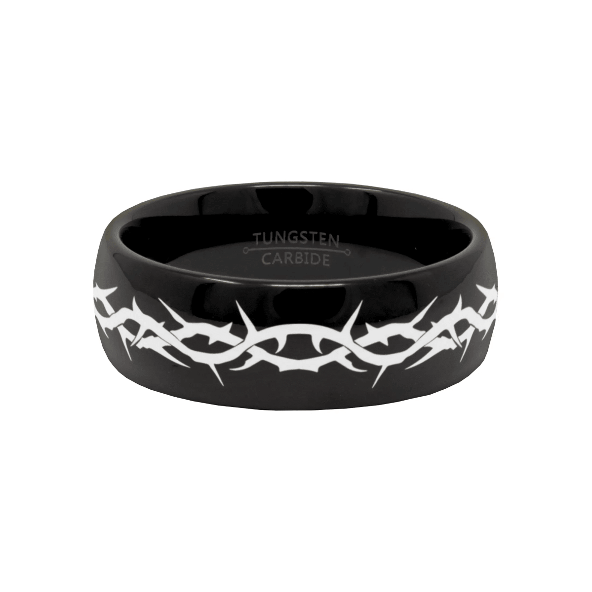CALVARY Black tungsten Christian wedding ring — angle 1