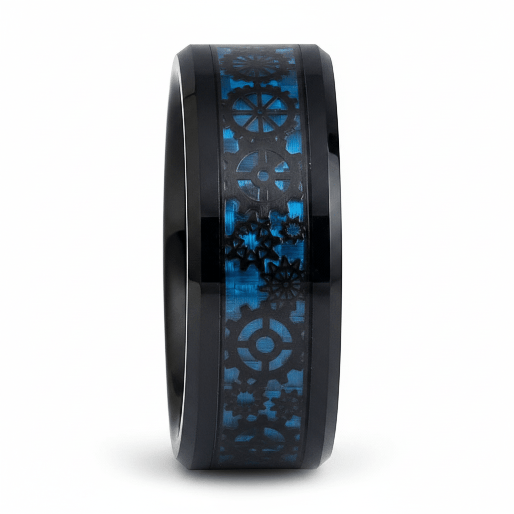CARBULEUM — Front-facing straight-on view — men's tungsten wedding ring.