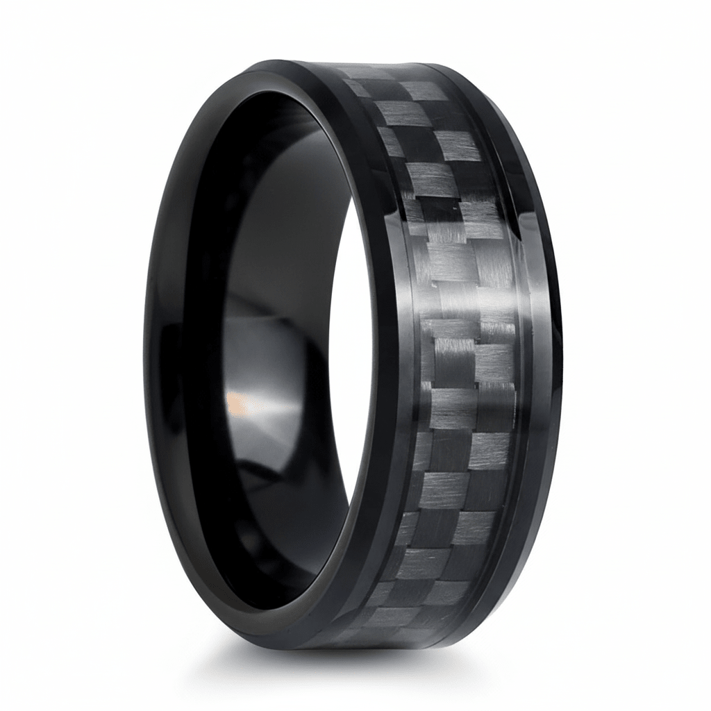 CARBULEUM — Hero product shot — men's tungsten wedding ring.