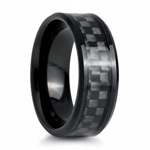 CARBULEUM — Hero product shot — men's tungsten wedding ring.