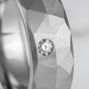 CASCADE — Extreme macro detail — men's tungsten wedding ring.