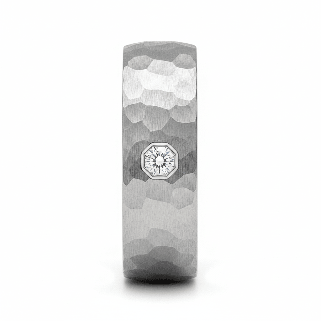 CASCADE — Front-facing straight-on view — men's tungsten wedding ring.