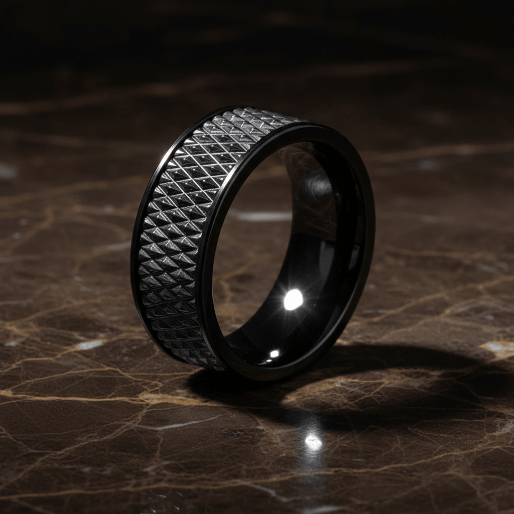CASSIUS — detail view — men's tungsten carbide wedding ring | Aydins Jewelry