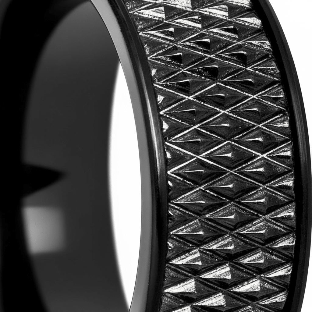 CASSIUS — close-up detail — men's tungsten carbide wedding ring | Aydins Jewelry