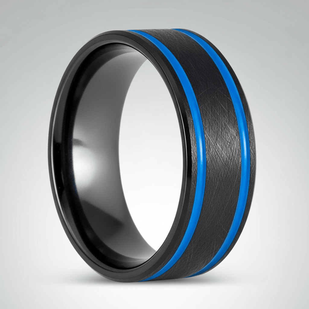 CASTOR — Center-through axial view — men's tungsten wedding ring.