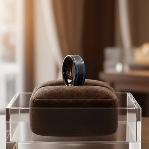 CASTOR — Premium boutique display on velvet — men's tungsten wedding ring.