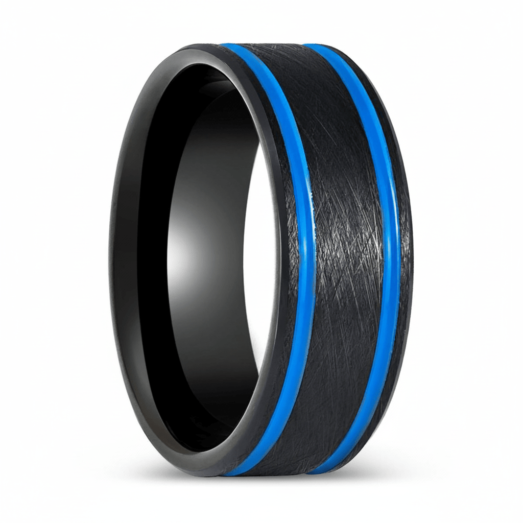 CASTOR — Hero product shot — men's tungsten wedding ring.
