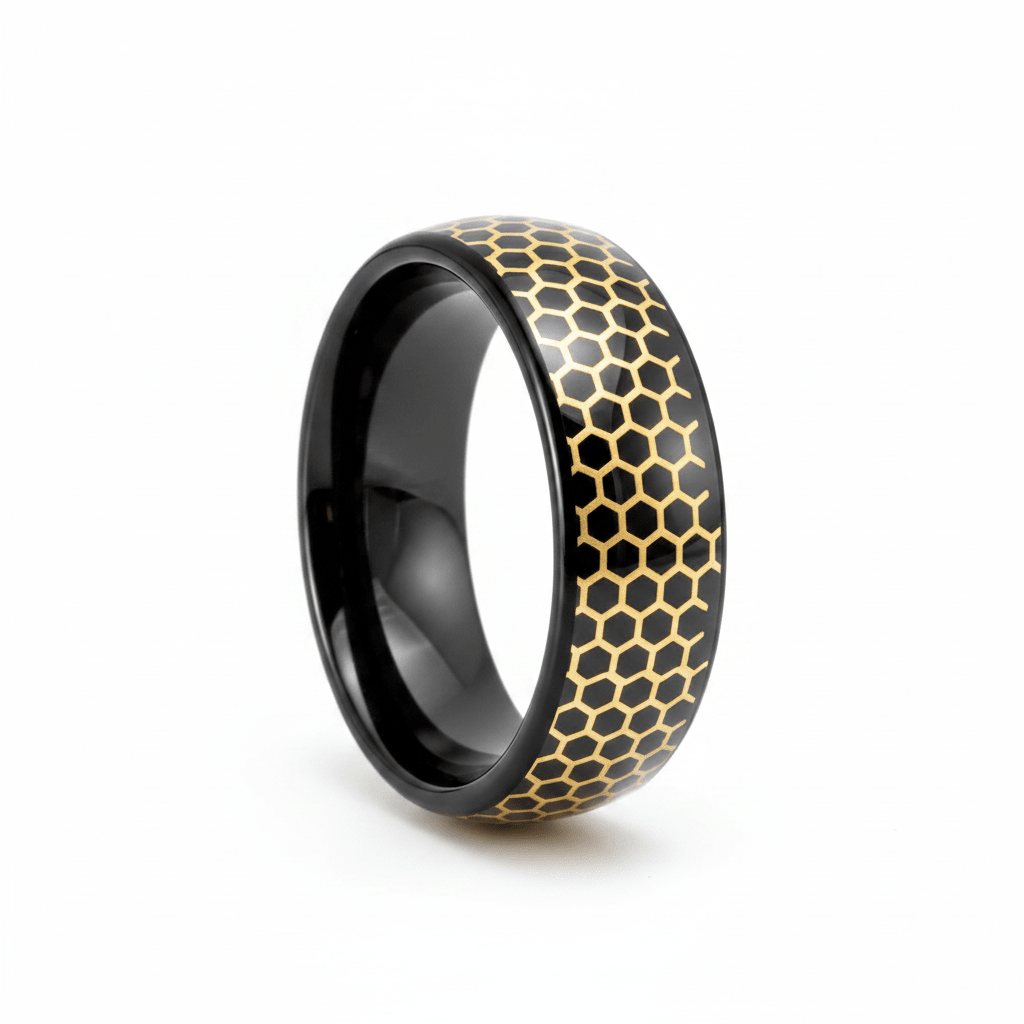 CASTORLAND — Hero product shot — men's tungsten wedding ring.