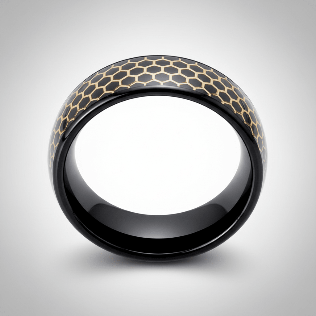 CASTORLAND — Center-through axial view — men's tungsten wedding ring.