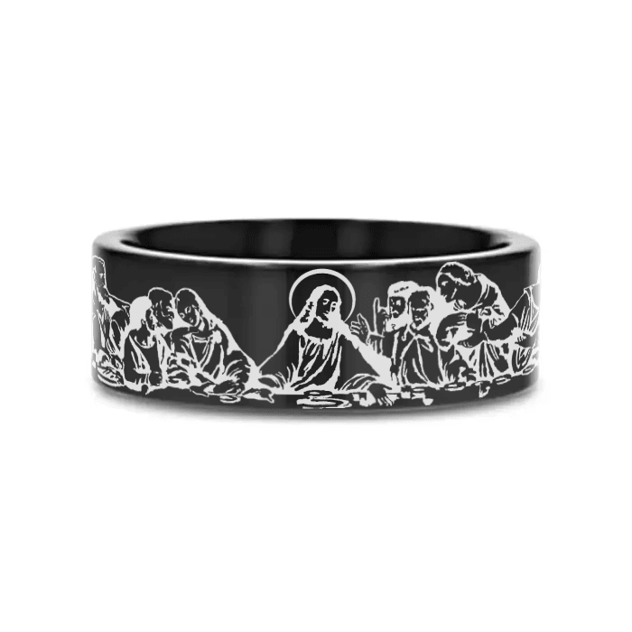 CENACLE Black tungsten Christian wedding ring — angle 1