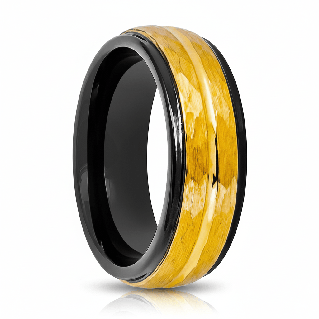 CENTAUR — Hero product shot — men's tungsten wedding ring.