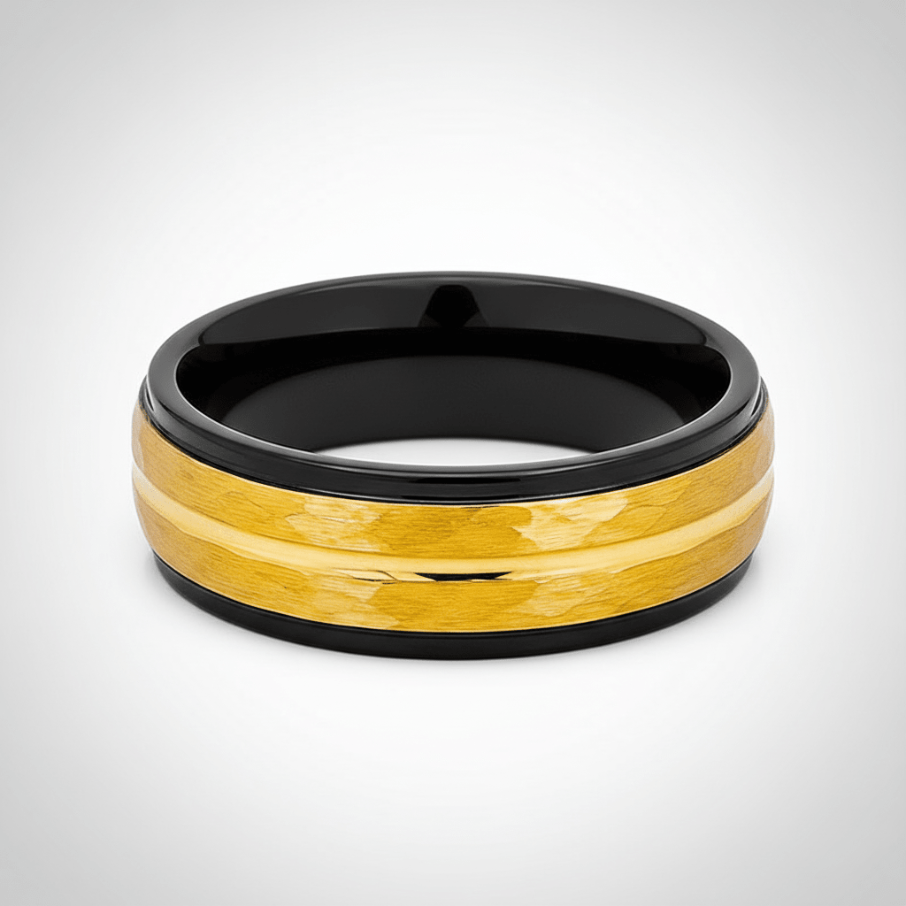 CENTAUR — Center-through axial view — men's tungsten wedding ring.