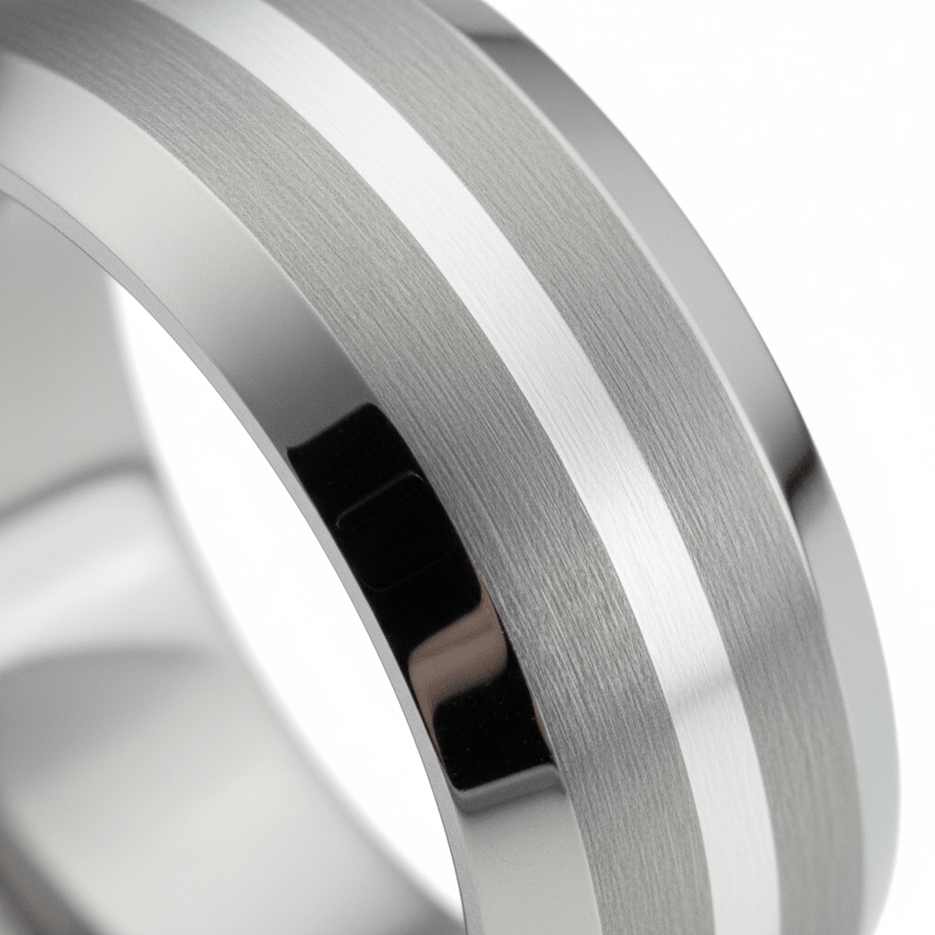 CENTURION — Extreme macro detail — men's tungsten wedding ring.