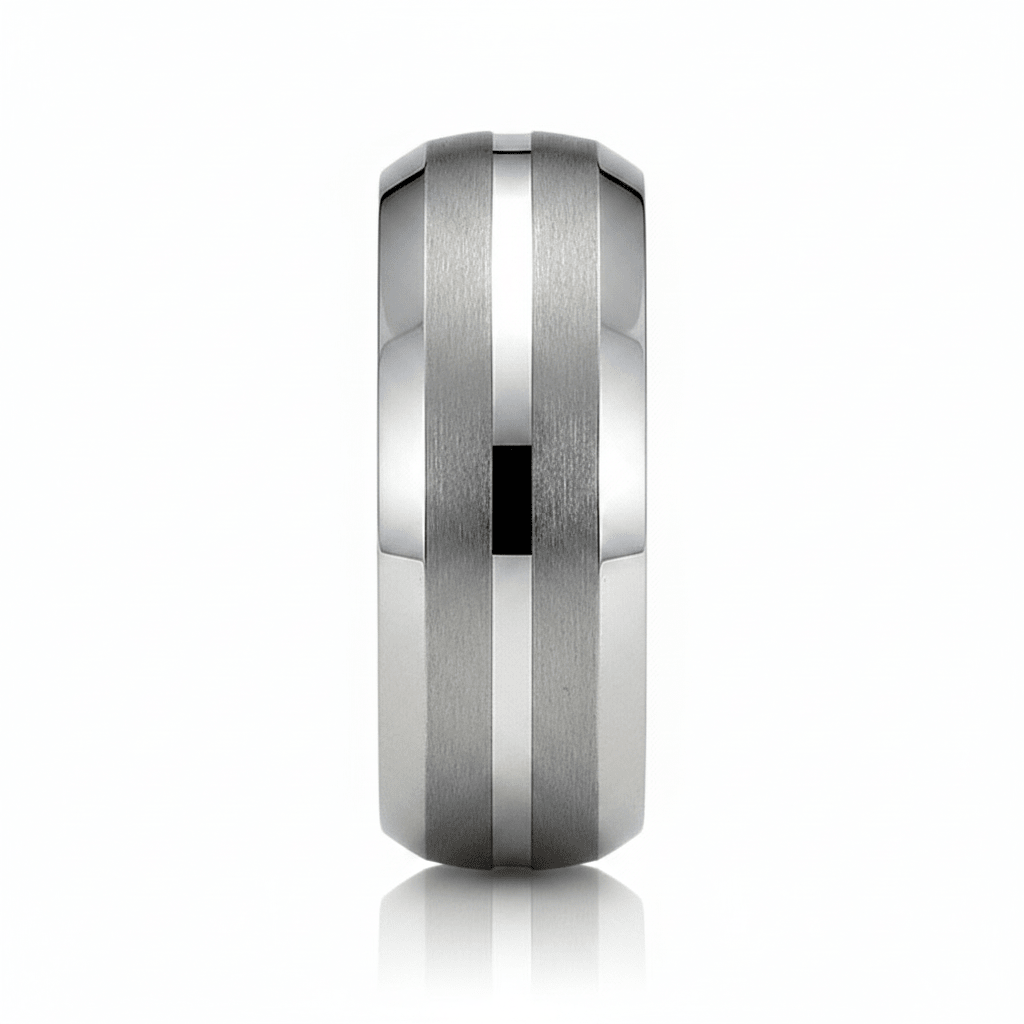 CENTURION — Front-facing straight-on view — men's tungsten wedding ring.