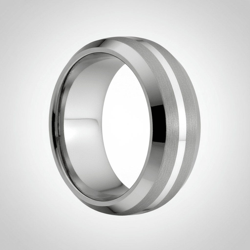 CENTURION — Center-through axial view — men's tungsten wedding ring.