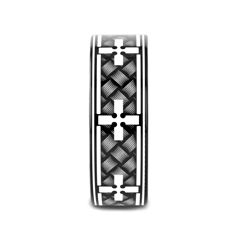 CHANCEL silver tungsten ring with deep woven cross pattern across the band – Aydins Jewelry