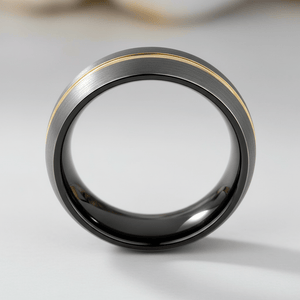 CHARGOLD — Center-through axial view — men's tungsten wedding ring.