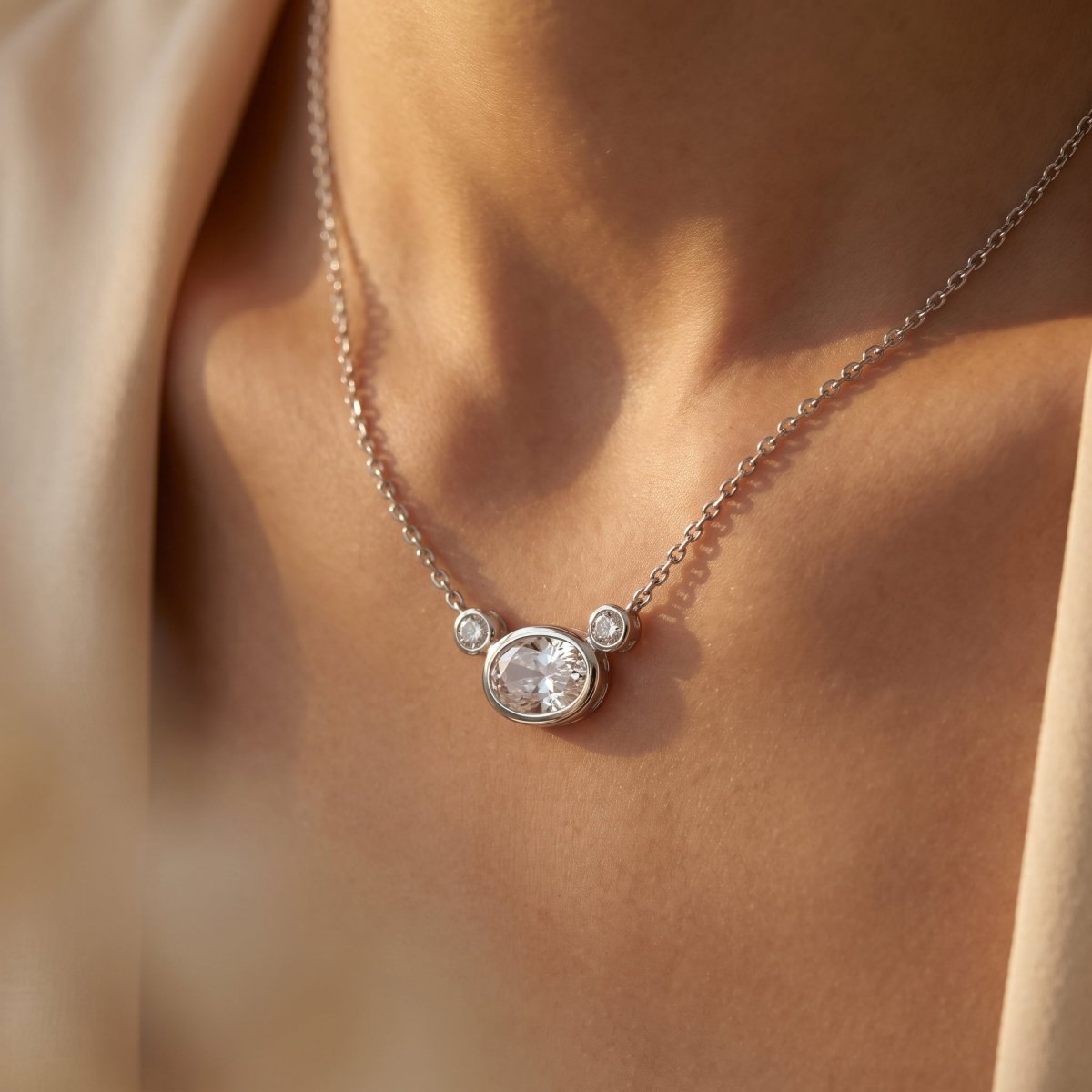 Classic Round Diamond Solitaire Necklace 925 silver lab grown diamond necklace worn lifestyle photo