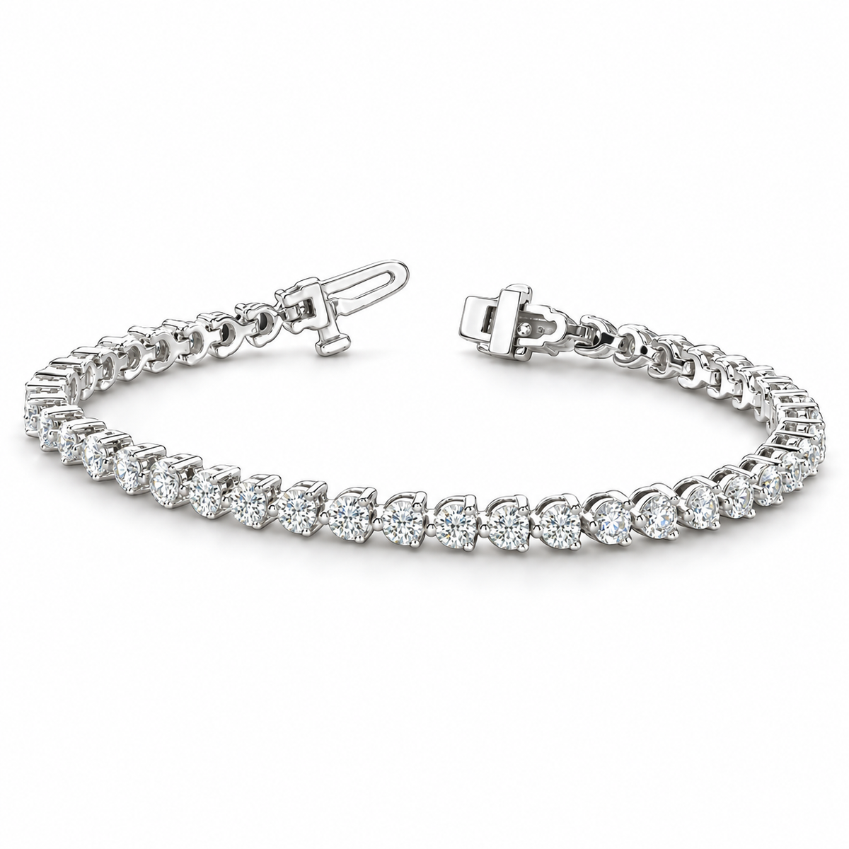 Classic Three Prong Tennis Bracelet, lab grown diamonds in 925 silver, studio view