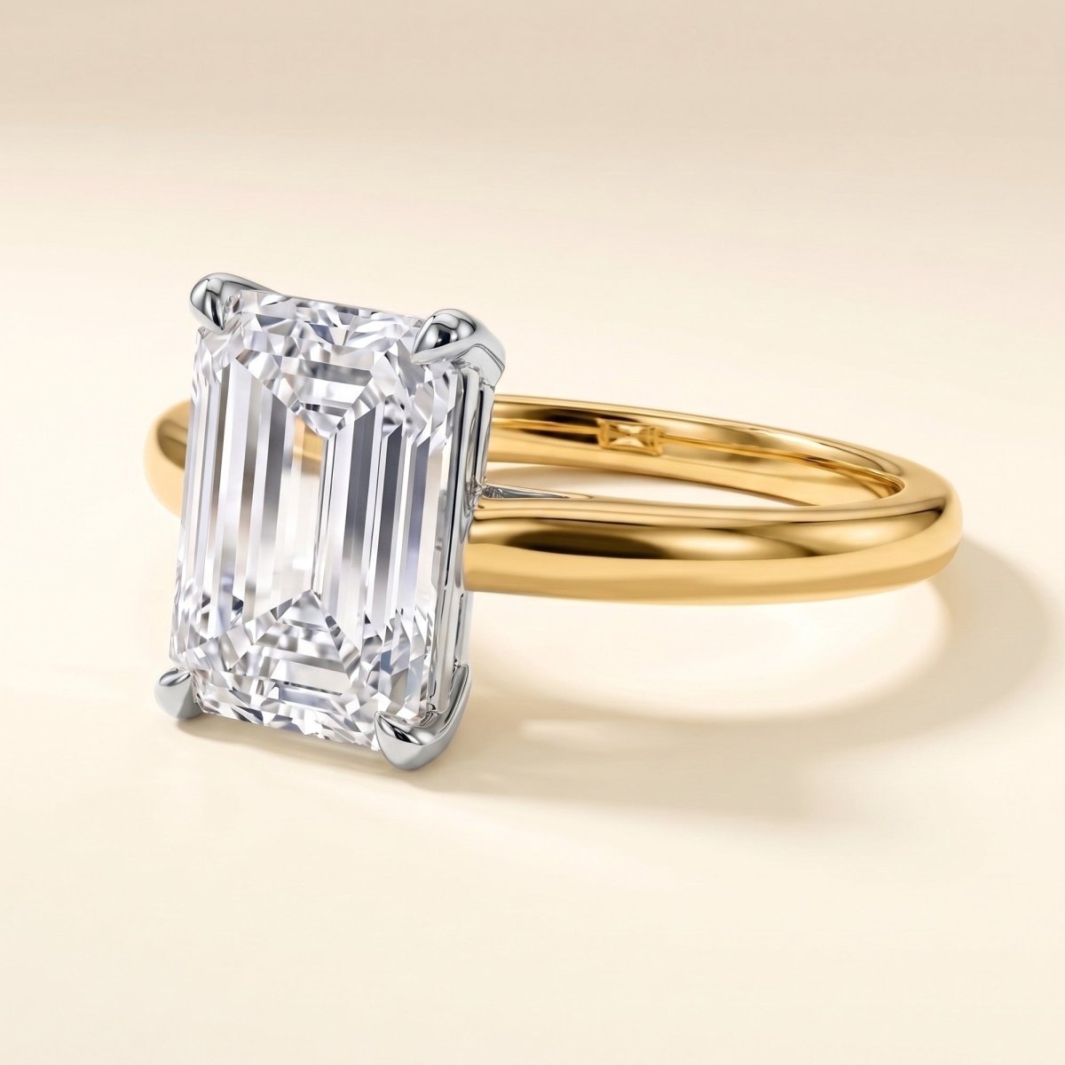 COLETTE emerald lab-grown diamond ring in 10K two-tone gold, studio hero, approx. 1 ct center