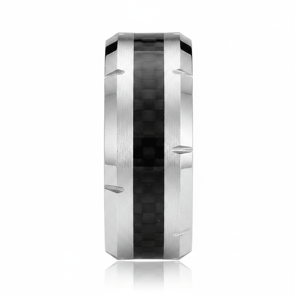 COLOSSAL — angled view — men's tungsten carbide wedding ring | Aydins Jewelry