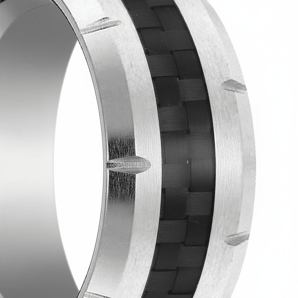 COLOSSAL — close-up detail — men's tungsten carbide wedding ring | Aydins Jewelry