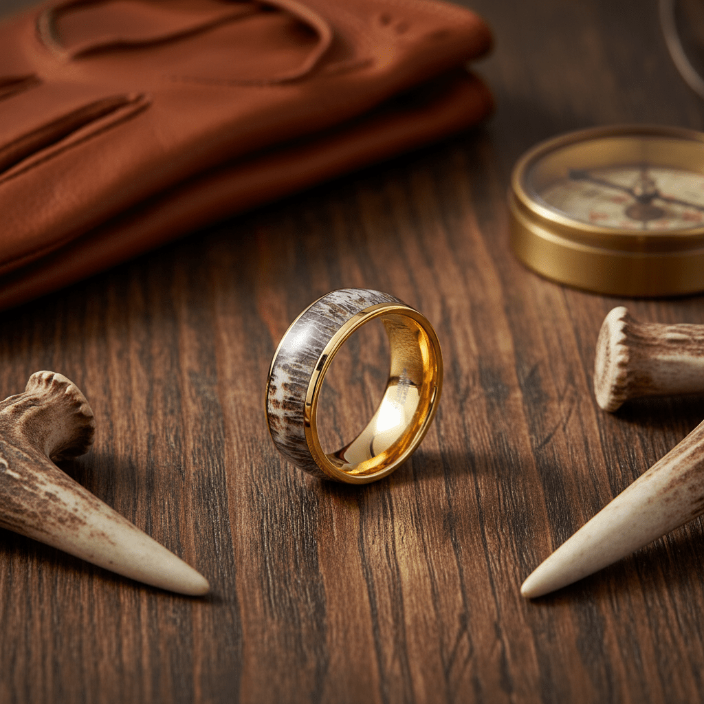 COLUMBA — Editorial masculine still life — men's tungsten wedding ring.