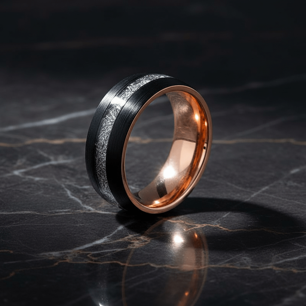 COMET — detail view — men's tungsten carbide wedding ring | Aydins Jewelry