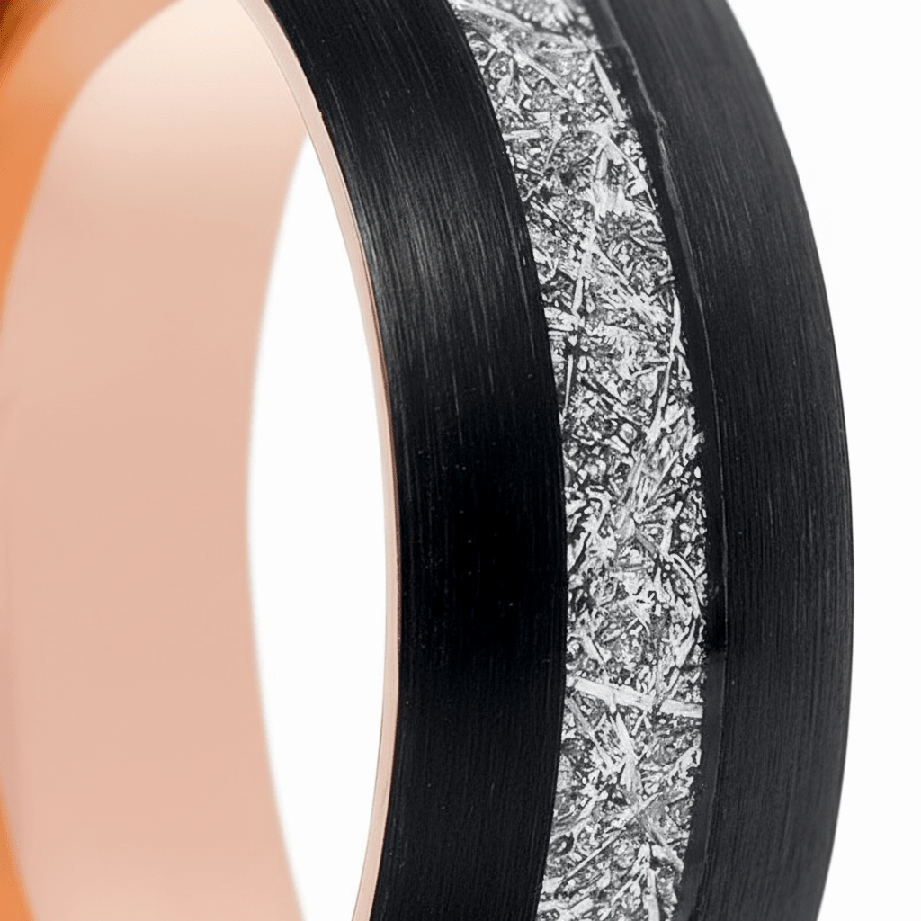 COMET — close-up detail — men's tungsten carbide wedding ring | Aydins Jewelry