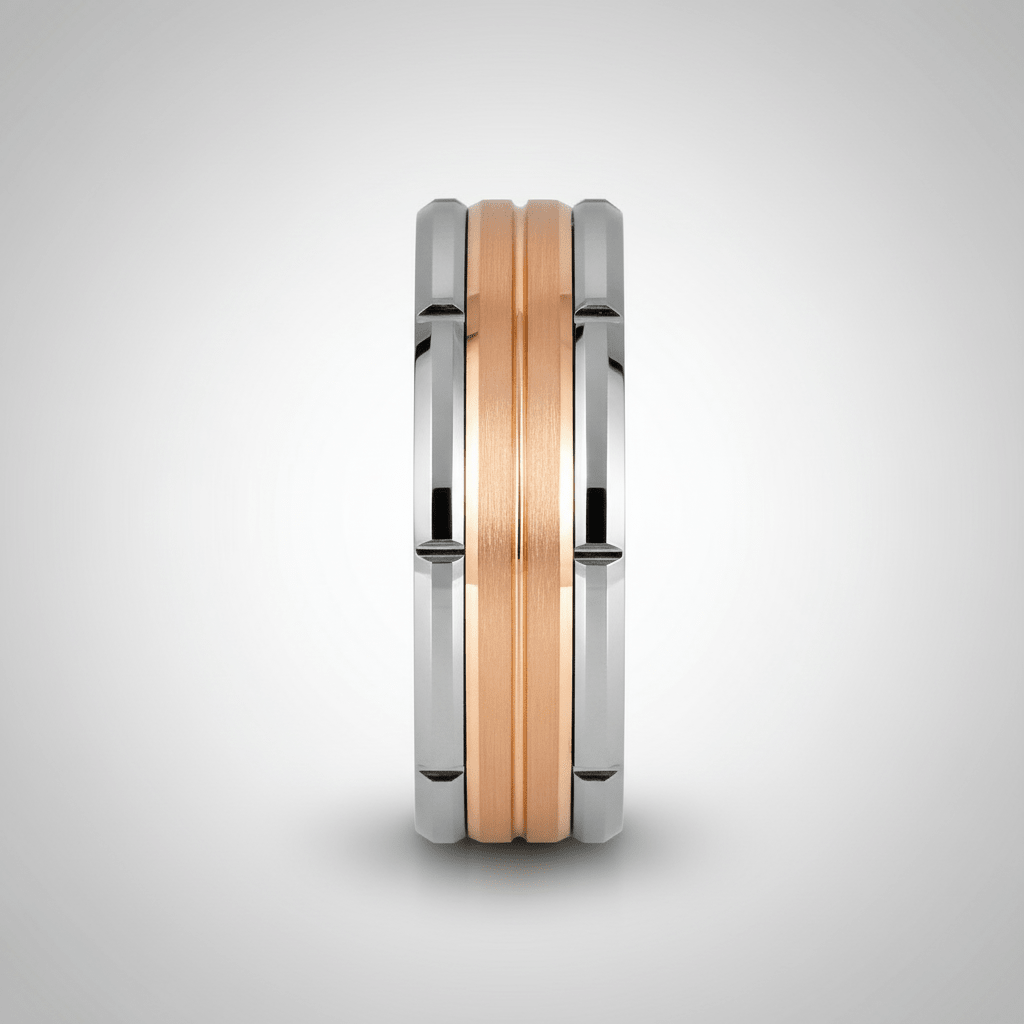 COMMAND — Center-through axial view — men's tungsten wedding ring.