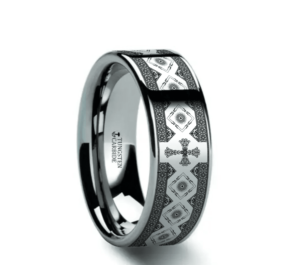 CONSECRATE Silver tungsten Christian wedding ring — angle 1