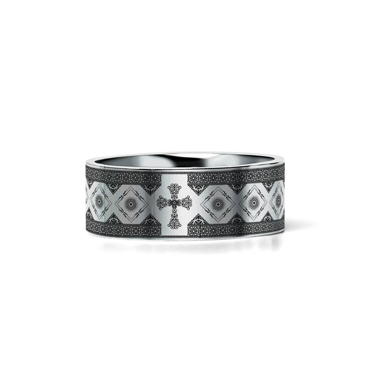 CONSECRATE Silver tungsten Christian wedding ring — angle 2