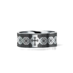 CONSECRATE Silver tungsten Christian wedding ring — angle 2