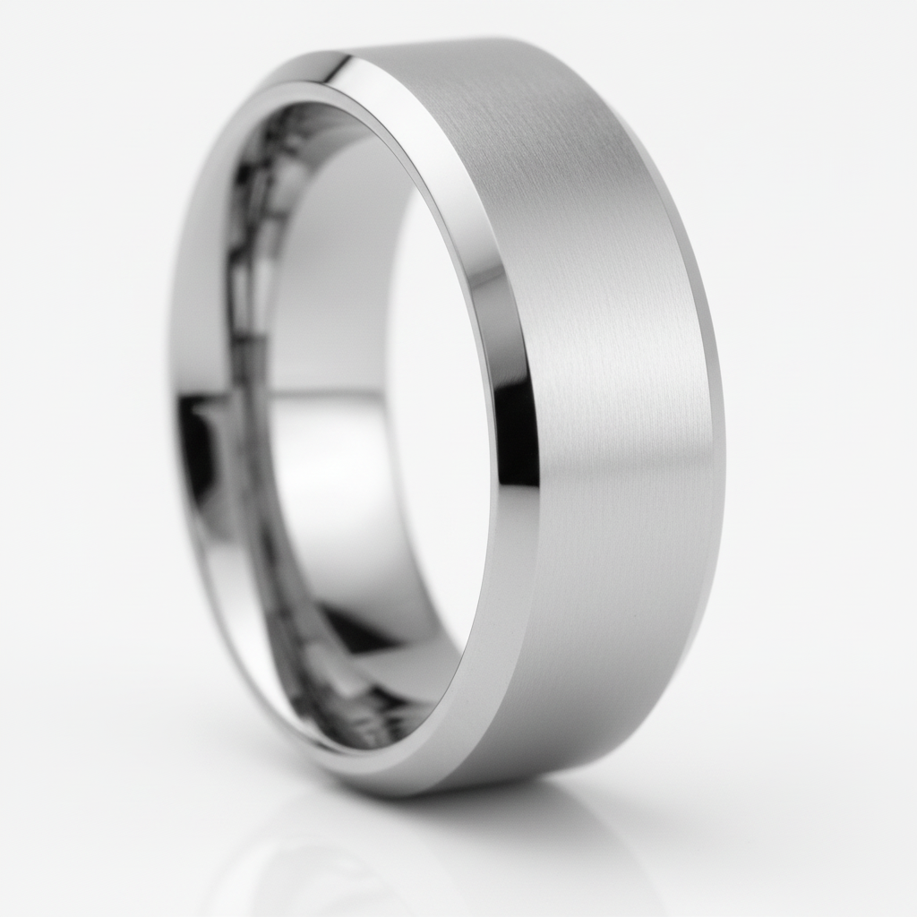 COOPER — Extreme macro detail — men's tungsten wedding ring.