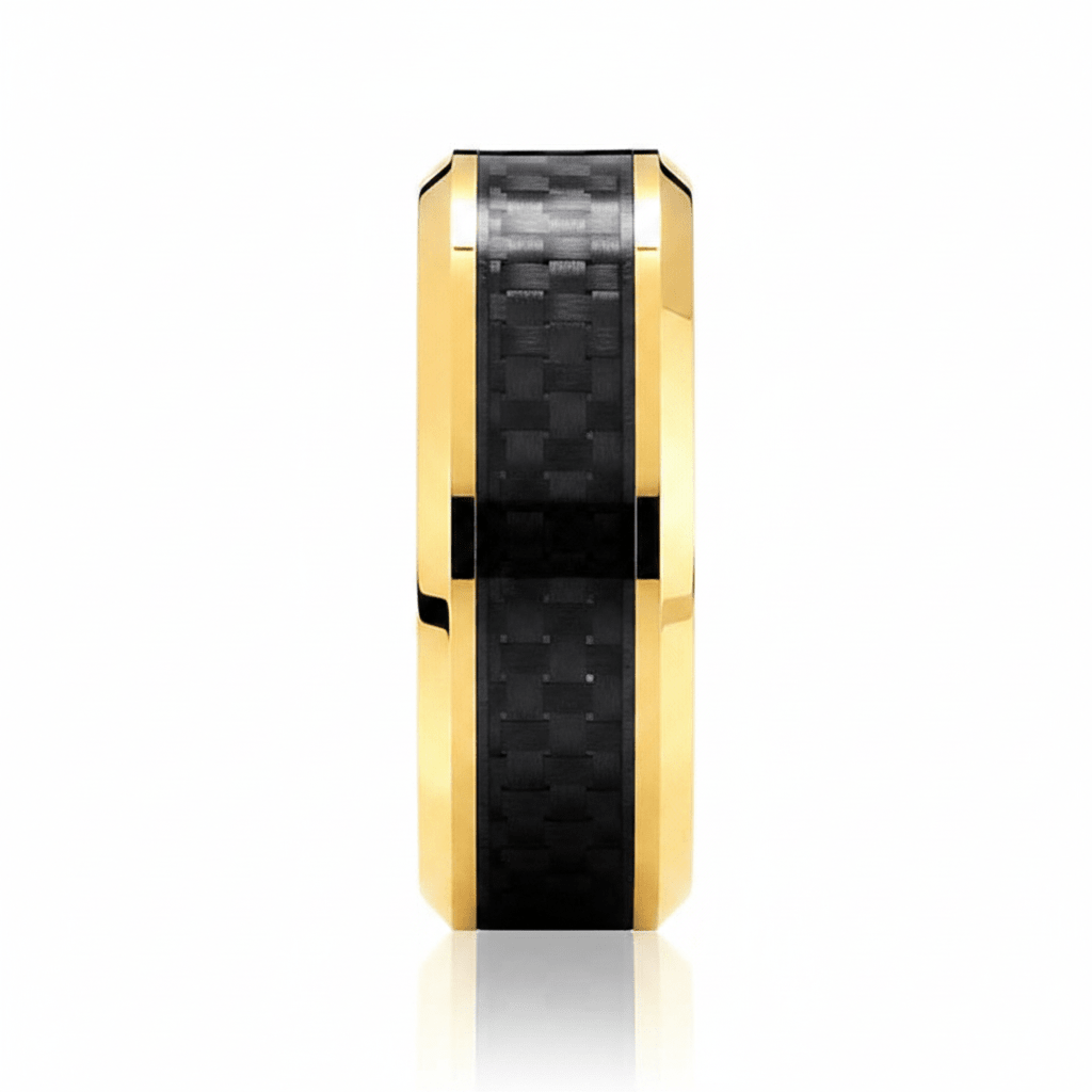 CROSSFIRE — angled view — men's tungsten carbide wedding ring | Aydins Jewelry