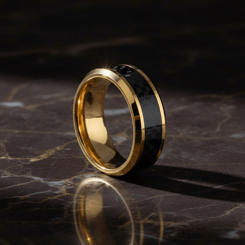 CROSSFIRE — detail view — men's tungsten carbide wedding ring | Aydins Jewelry
