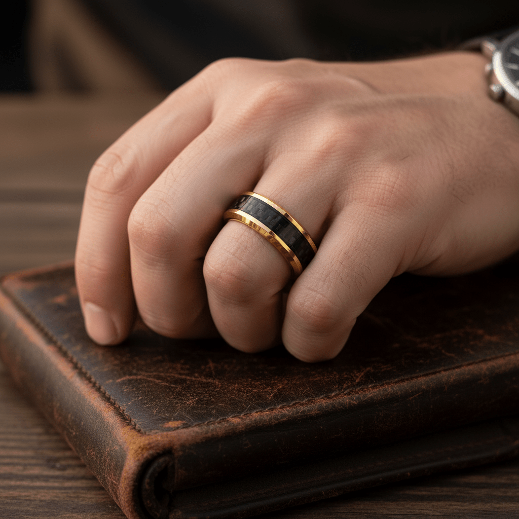 CROSSFIRE — lifestyle on hand — men's tungsten carbide wedding ring | Aydins Jewelry