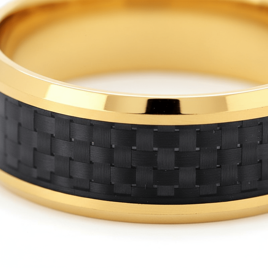 CROSSFIRE — close-up detail — men's tungsten carbide wedding ring | Aydins Jewelry