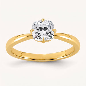 Cushion lab-grown diamond solitaire engagement ring, in Yellow Gold, studio hero