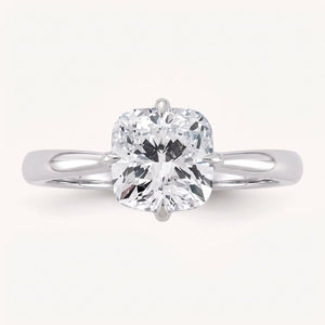 Cushion lab-grown diamond solitaire engagement ring, White Gold, face-on detail macro