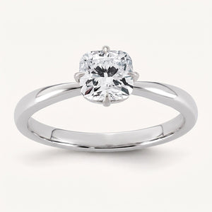 Cushion lab-grown diamond solitaire engagement ring, in White Gold, studio hero