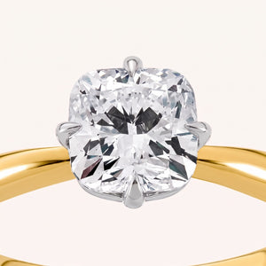 SYLVIE cushion lab-grown diamond ring in 14K two-tone gold, setting close-up, approx. 1 ct center