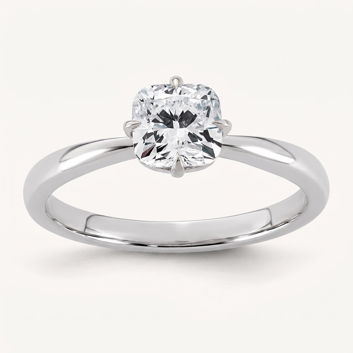 Cushion lab-grown diamond solitaire engagement ring, in White Gold, studio hero