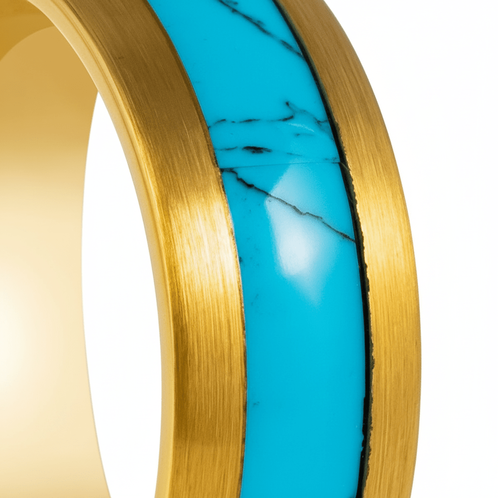 CYANITE — Extreme macro detail — men's tungsten wedding ring.