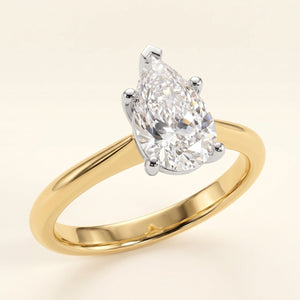 DAPHNE pear lab-grown diamond ring in 10K two-tone gold, studio hero, approx. 1 ct center