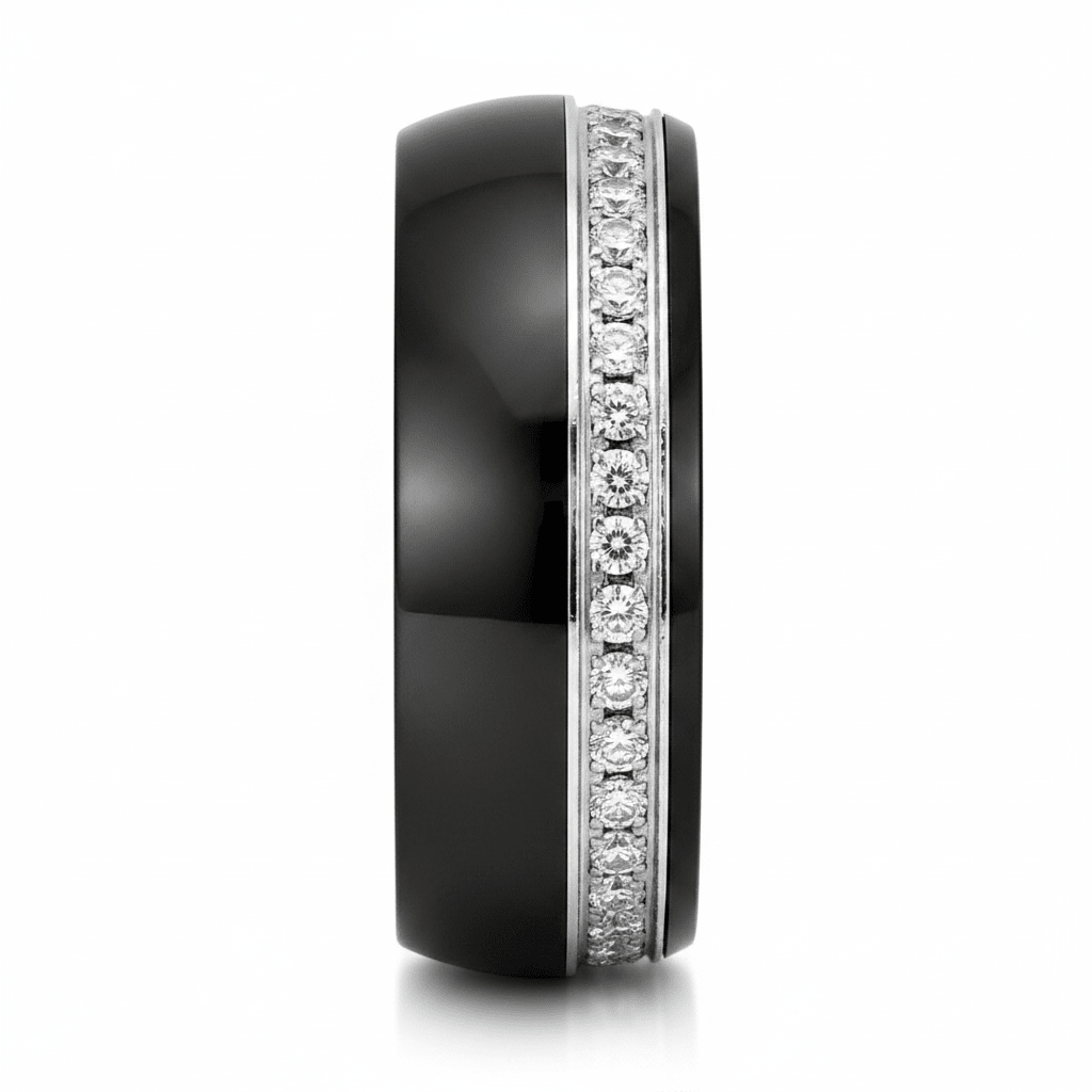 DAZZEL — Front-facing straight-on view — men's tungsten wedding ring.