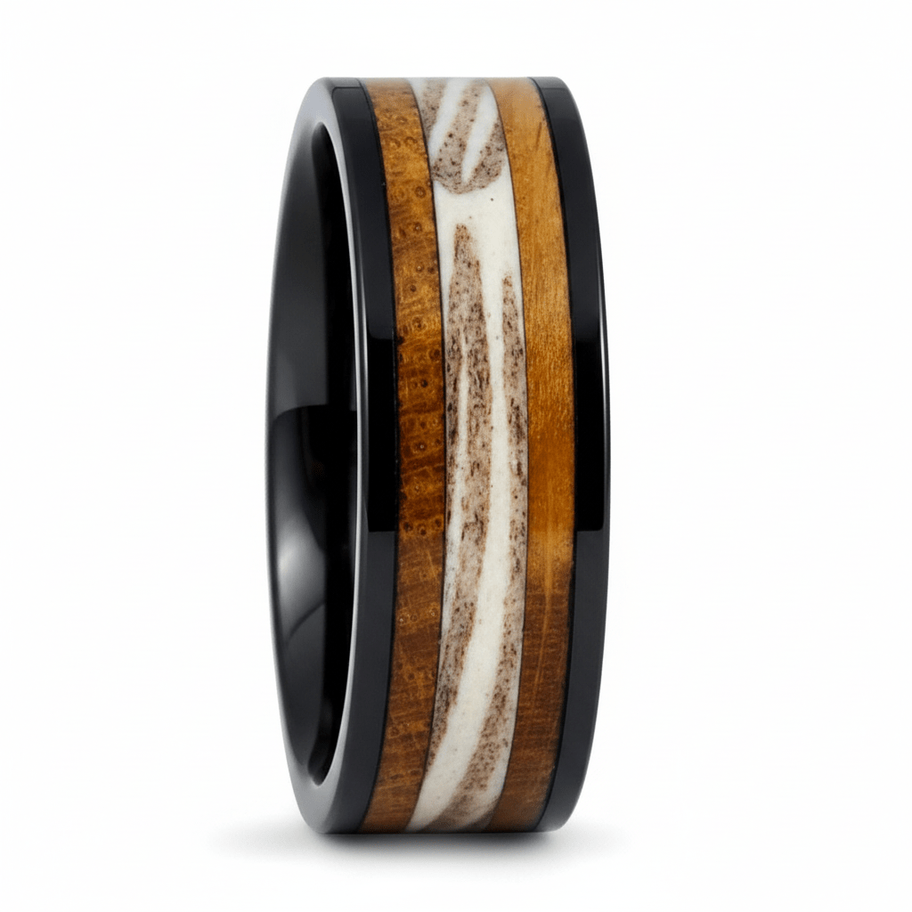 DEERWOOD — Front-facing straight-on view — men's tungsten wedding ring.